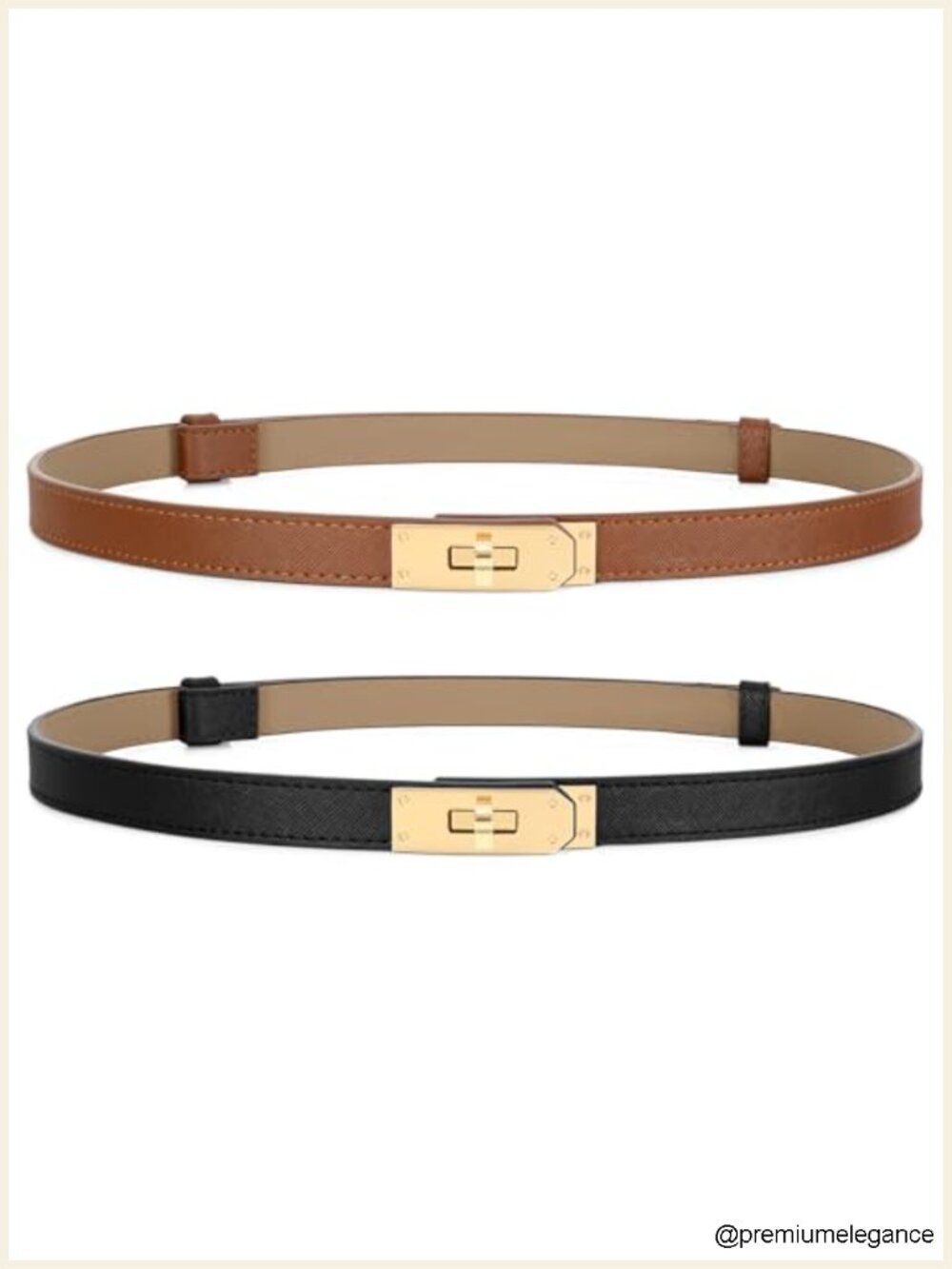 2pk Women Skinny PU Leather Belts Adjustable Twist Lock